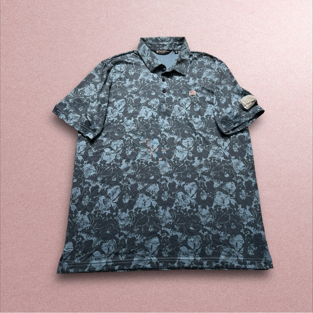 Travis Mathew Shirt Men’s XL Blue Short Sleeve Floral Golf Performance